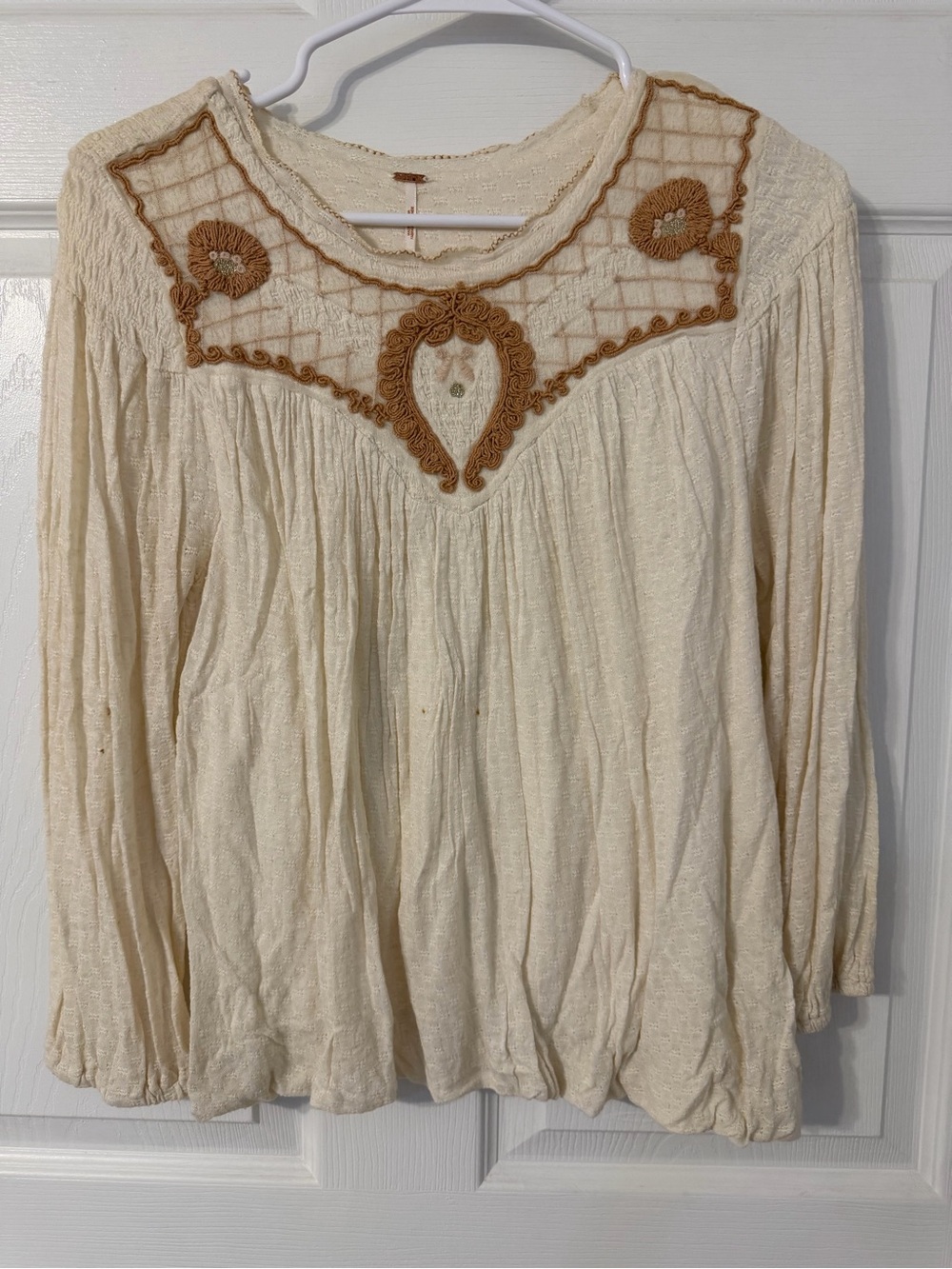 Free People Cream Tunic with Tan Embroidered Yoke